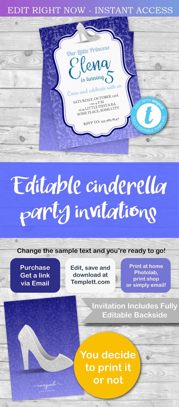 cinderella invitation template editable cinderella party etsy