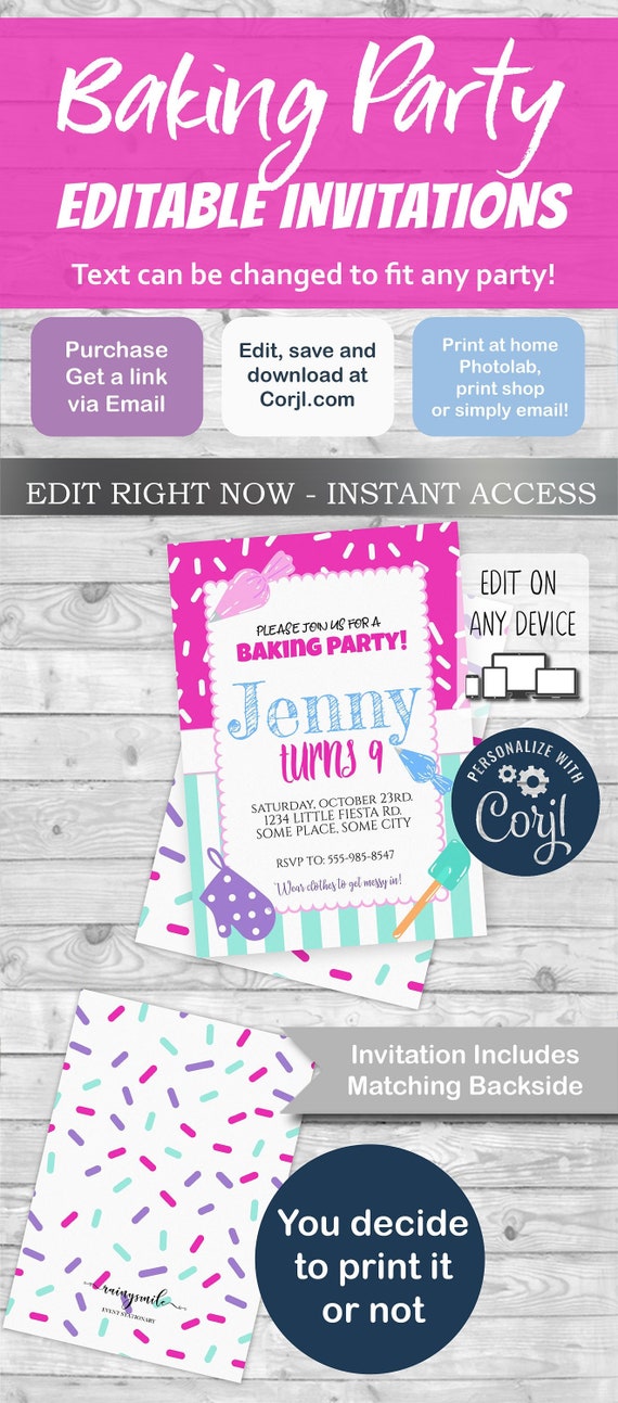 cooking invitation, cooking party, baking invitation, baking birthday, cooking invitations, cooking invite, baking invite, kids cooking Il_570xn