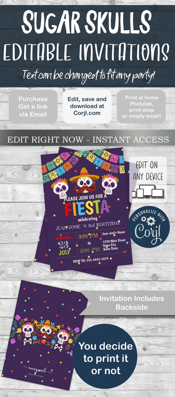 Mexican Invitation, Fiesta birthday Party, Fiesta invitation, Sugar Skull Invite, Mexican Fiesta, Fiesta Party Invite, Fiesta Invites Il_570xn