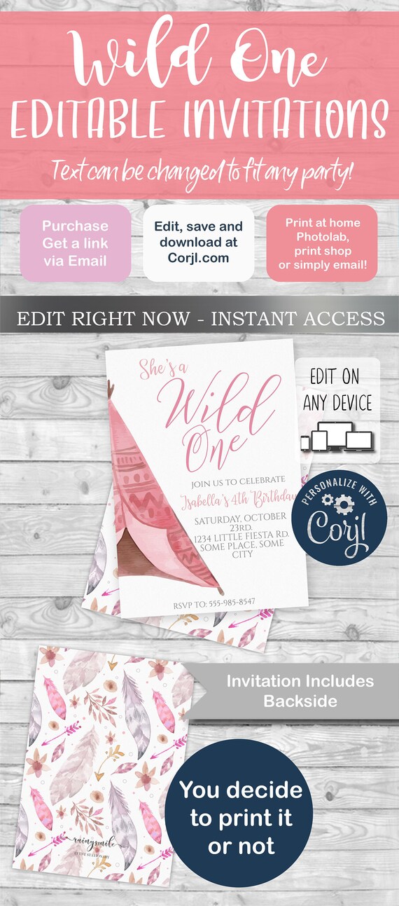 WILD ONE invitation, boho invitation, wild one, birthday invitation, tribal invitation, wild one invitation, girl wild one, 1st birthday Il_570xn