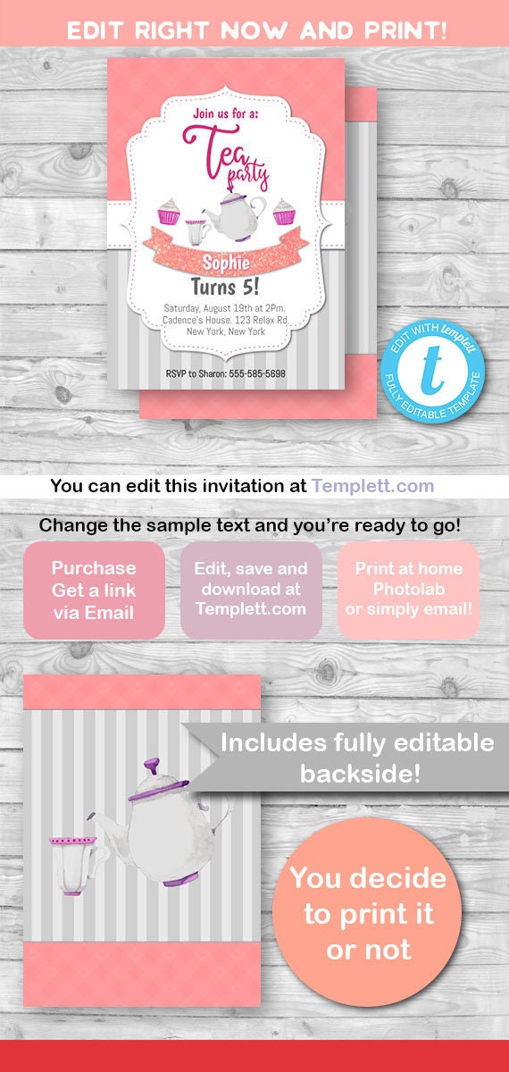 TEA PARTY Invitation, Tea Party Invite, Tea party Birthday, Tea pot invitation, Tea cup invitation, Diy tea party invite, Girl tea birthday Il_570xn