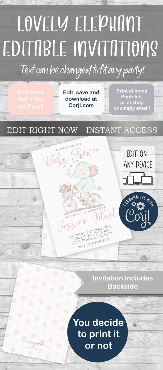 Invitation Elephant, Baby elephant party, elephant baby shower, elephant invites, elephant theme party, baby elephant theme, baby elephant Il_570xn