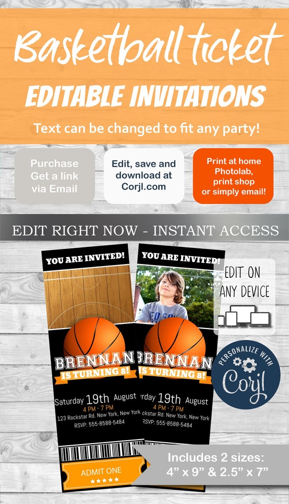Basketball Ticket Invitation Basketball Birthday Basket Ball Etsy
