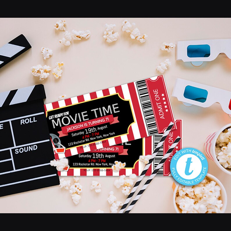 Movie Ticket Invitation Movie Night Cinema Invitation Etsy