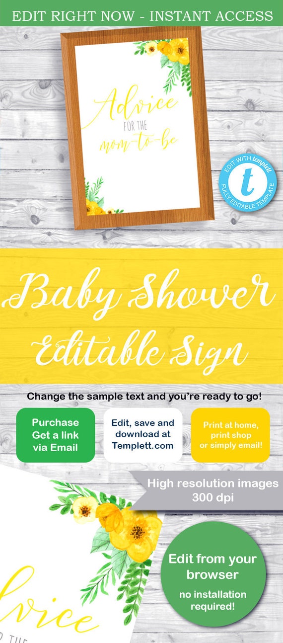 BABY SHOWER Sign, Advice for the mom-to-be sign, personalized sign, Editable baby shower sign, baby shower decor, shower table sign, Il_570xn