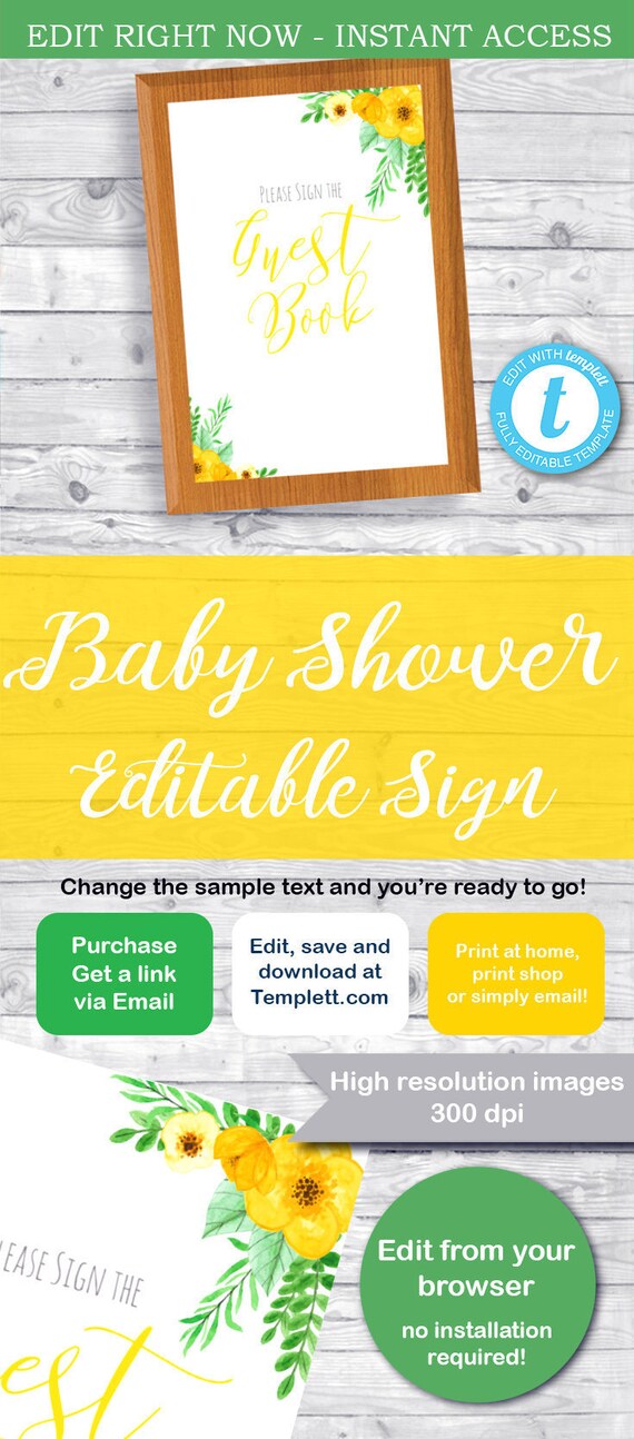 BABY SHOWER Sign, Guest book sign, personalized sign, Editable baby shower sign, baby shower decor, shower table sign, Il_570xn