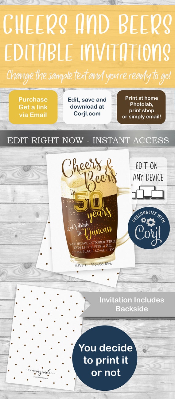BROWN BEER invitation, birthday invitation, beer party, cheers and beers, beer birthday, beer invite, 30th invitation, beer party invites Il_570xn