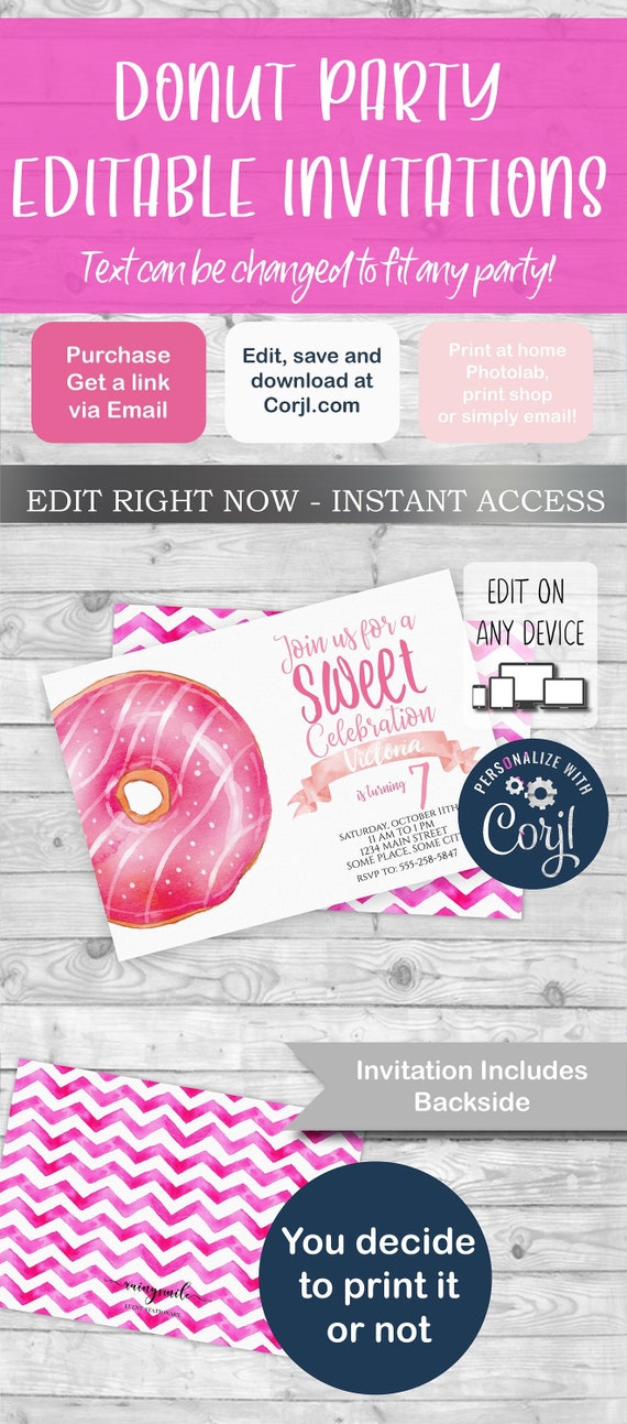 DONUT birthday Invitation, donut party, Donut Invitation, Donut theme party, Instant Download, Donut themed, Donut birthday party Il_570xn
