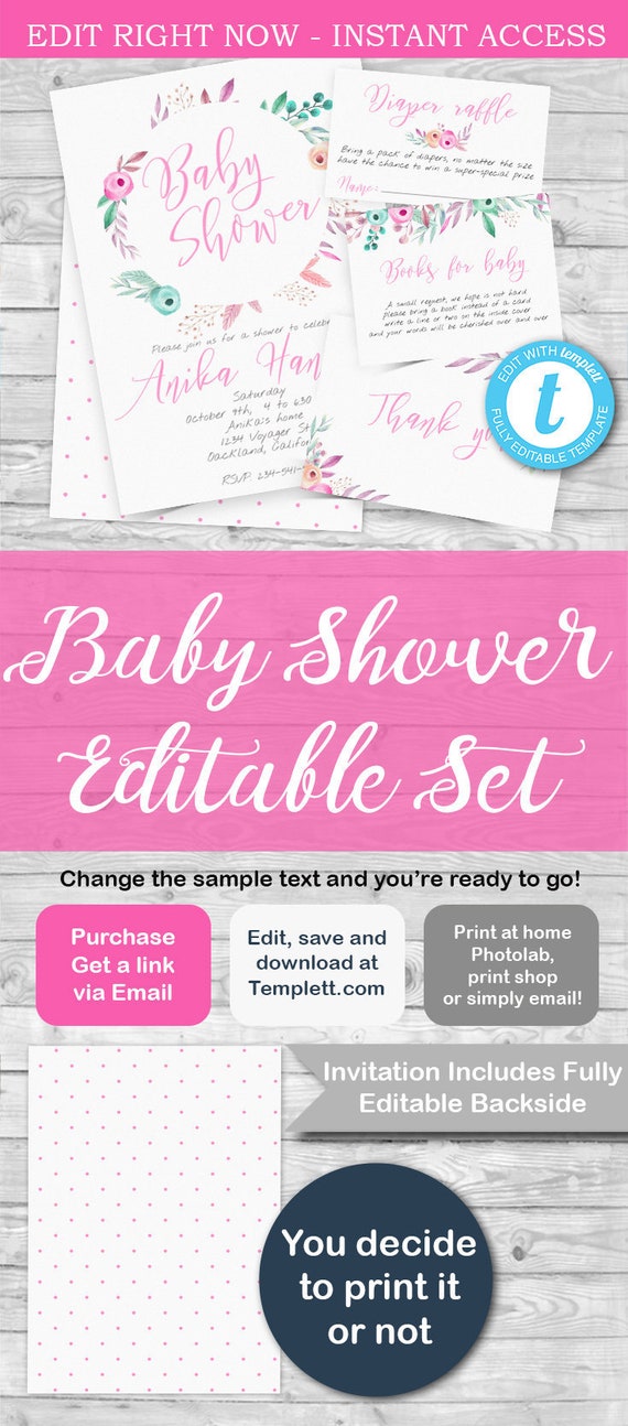 BABY SHOWER Set, baby shower invitation , floral baby shower set, lovely baby shower, floral theme, baby shower floral, oh baby theme Il_570xn