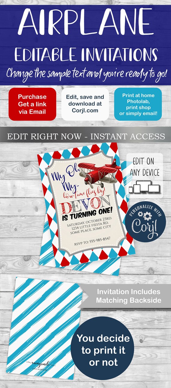 Airplane invitation, First birthday invitation, Birthday boy invites, Printable Invitation, Airplane birthday, Birthday Boy plane Il_570xn