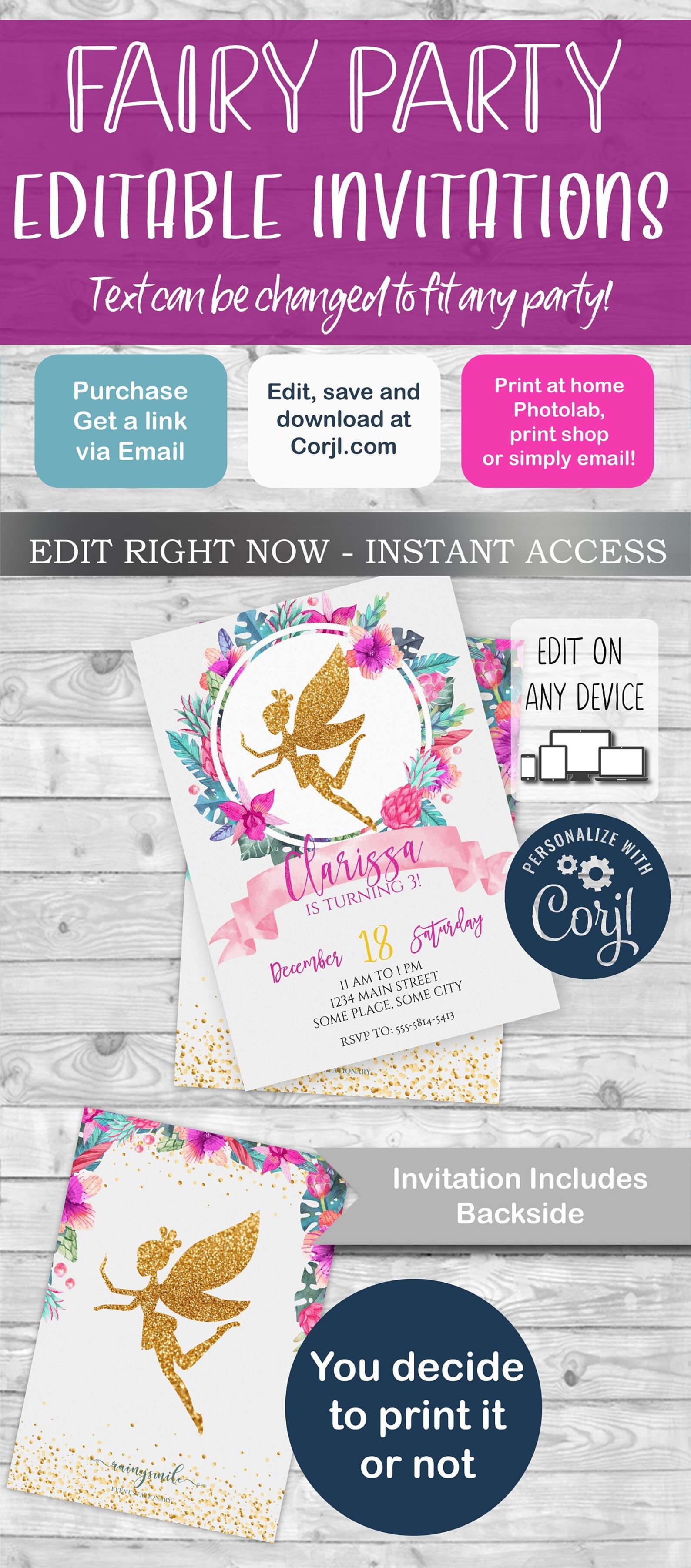 Fairy birthday fairy invitation fairy party fairy invite Etsy