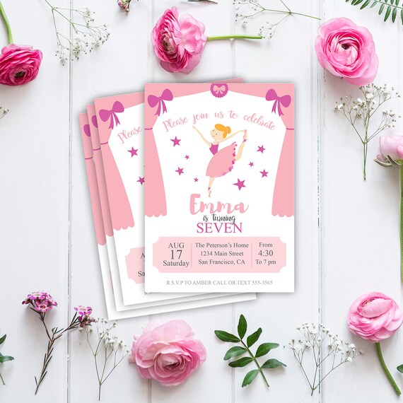Ballet Party Invitation, Birthday Ballet dancer, Ballerina Birthday Invitation, Personalized with name, Printable Invitation for Girl Pink Il_570xn