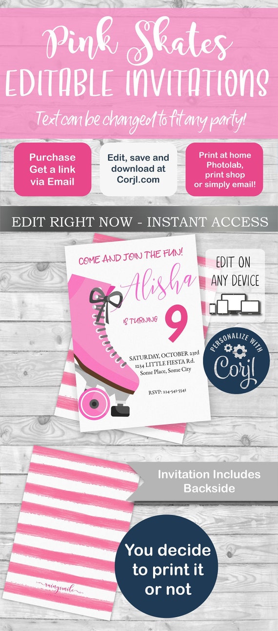 ROLLER SKATES invitation, roller skates, roller skate invite, skate invitation, roller skate party, roller invitation, rollerskate Il_570xn