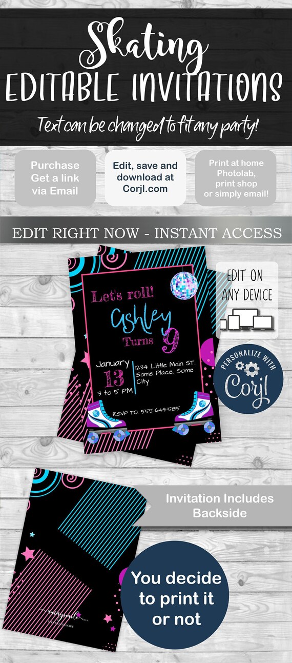 Roller skating, skating invitation, roller skates, roller skate invite, skate invitation, roller skate party, roller invitation, rollerskate Il_570xn