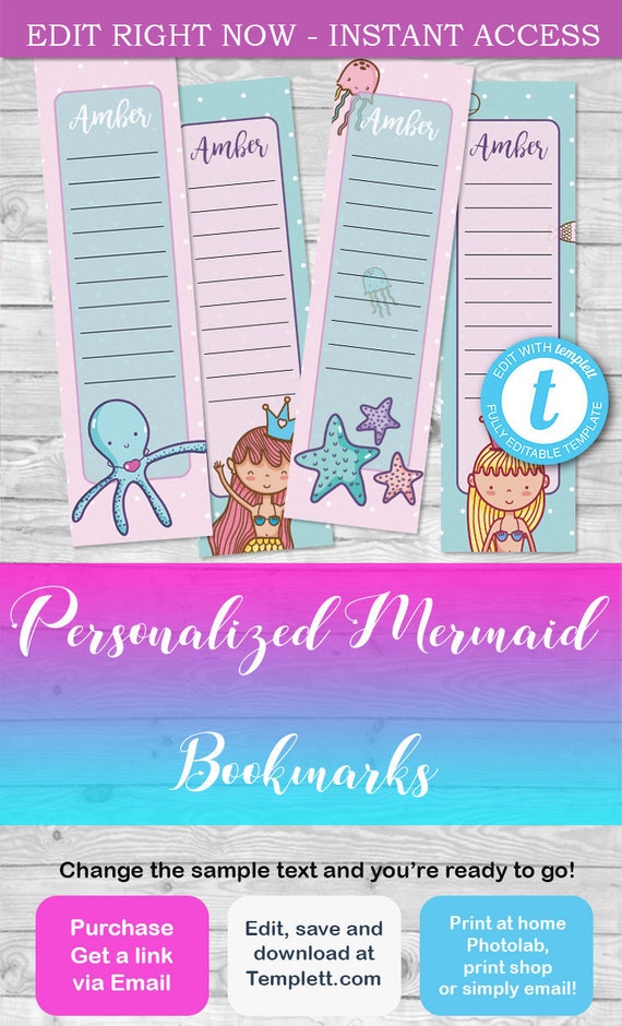Bookmarks Guest Gifts Mitgebsel Child/'s Birthday Mermaid Girl
