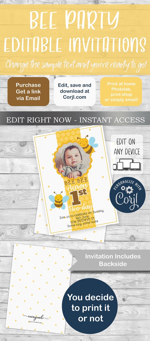 BEE INVITATION, bee-day invitation, Bee birthday invitation, 1st birthday, bumblebee invitation, bee party, bumble bee invite, boy bee Il_570xn