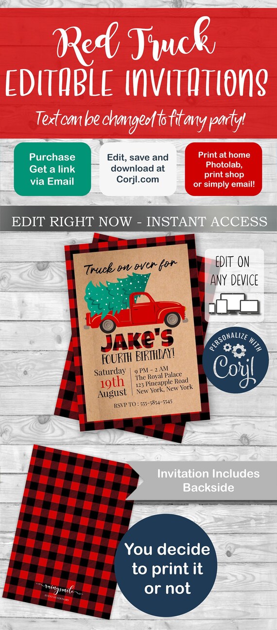 CHRISTMAS TRUCK Holiday Invitations, red truck invites Il_570xn