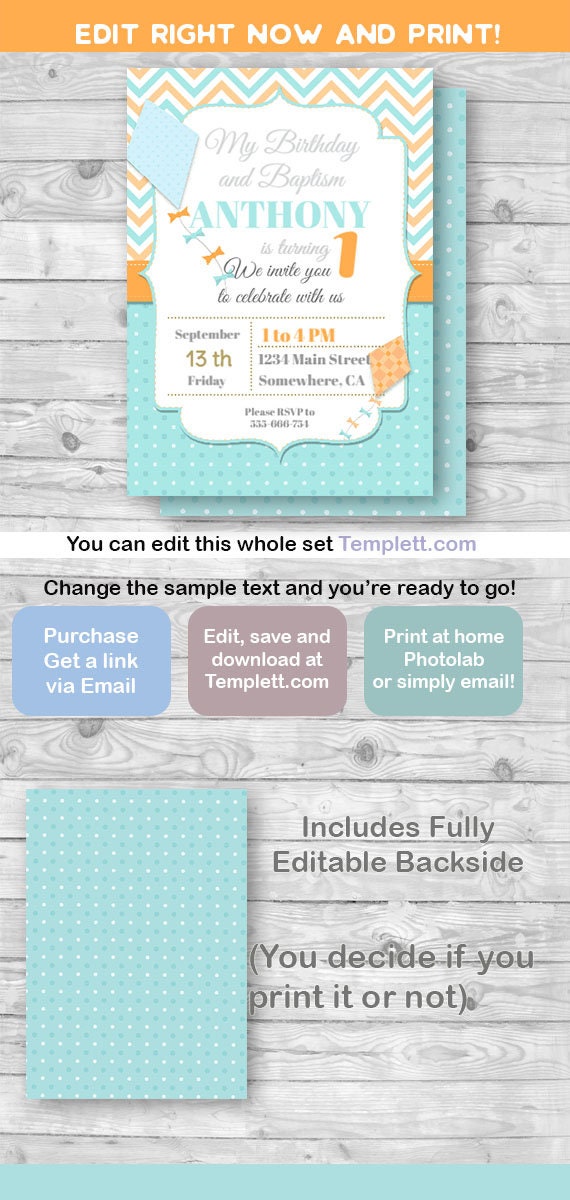 Kite Invitation, Kite Party, Kite Birthday, Kite birthday Invite, Kite Party Invite, INSTANT DOWNLOAD, Invitation template try our demo! Il_570xn
