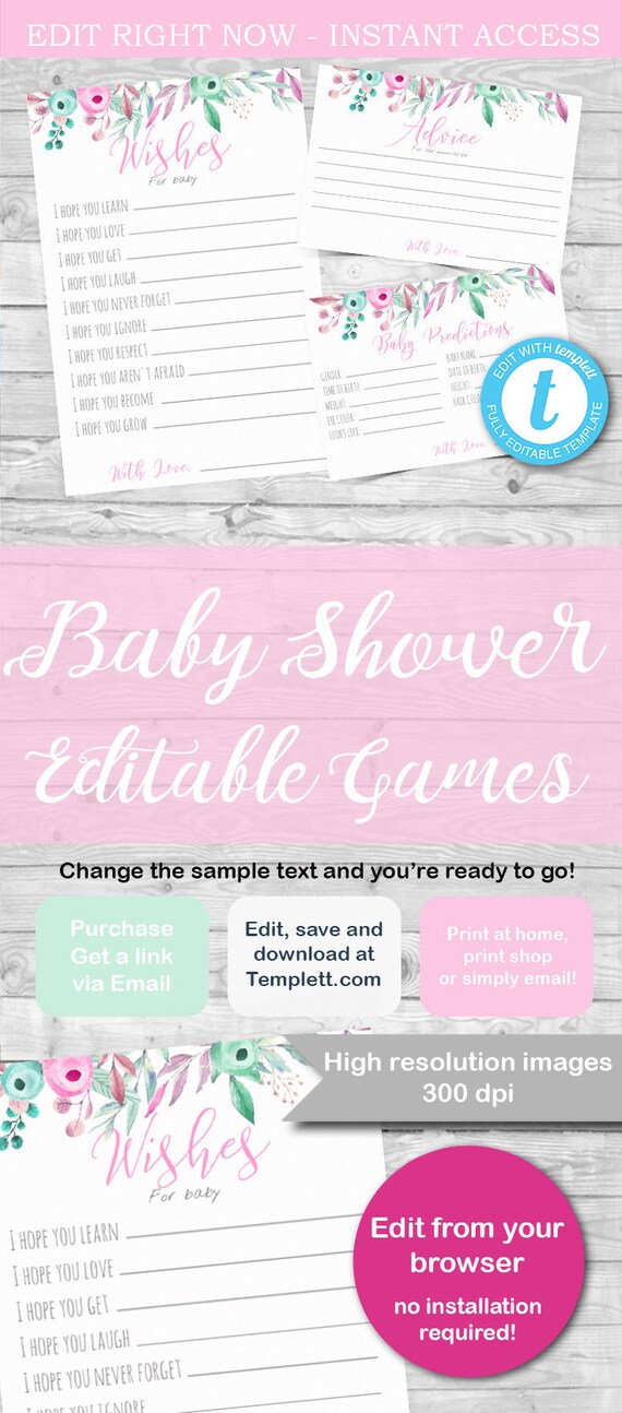 BABY SHOWER Game, Baby Predictions and advice, baby wishes, floral baby shower, floral baby card, predictions for baby, wishes for baby Il_570xn
