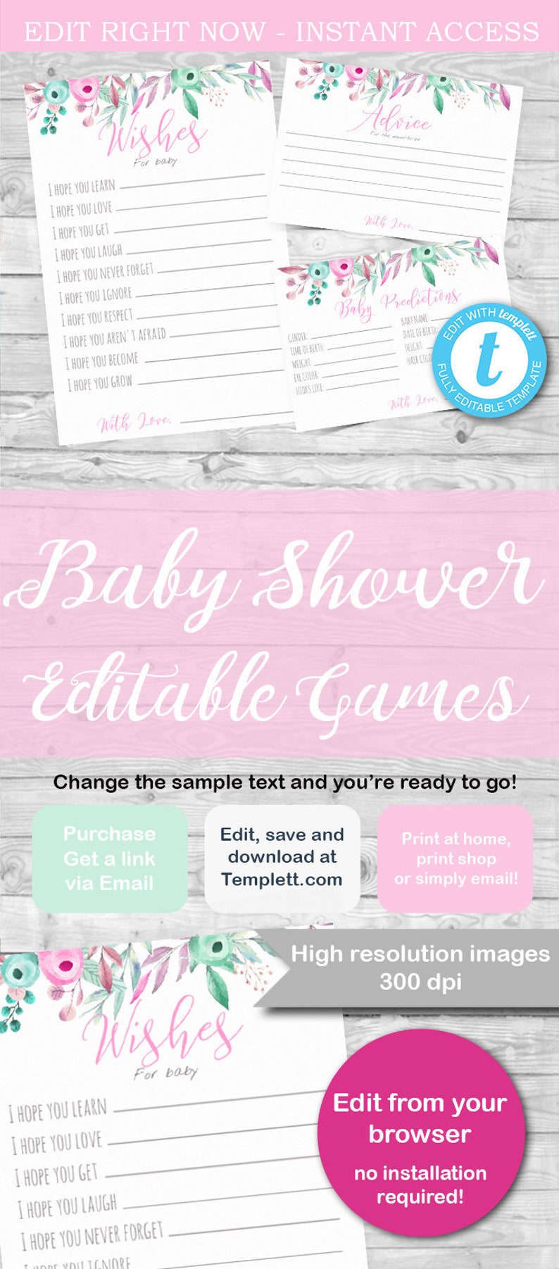 BABY SHOWER Game Baby Predictions and advice wishes for baby predictions for baby floral baby shower floral baby card baby wishes
