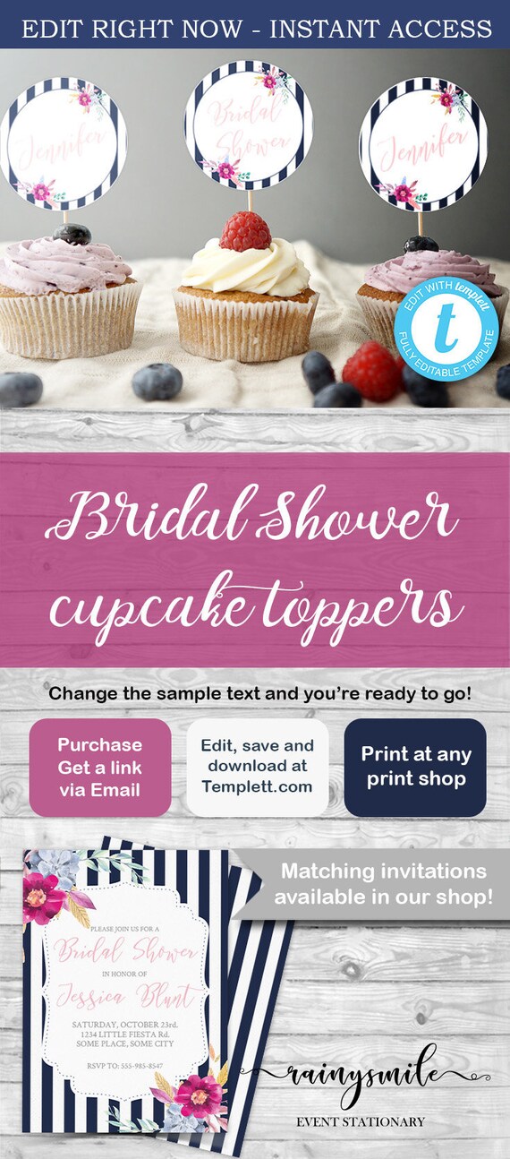 Bridal shower cupcake toppers, bridal shower, wedding shower, cupcake toppers,personalized shower decor, bridal shower decorations Il_570xn