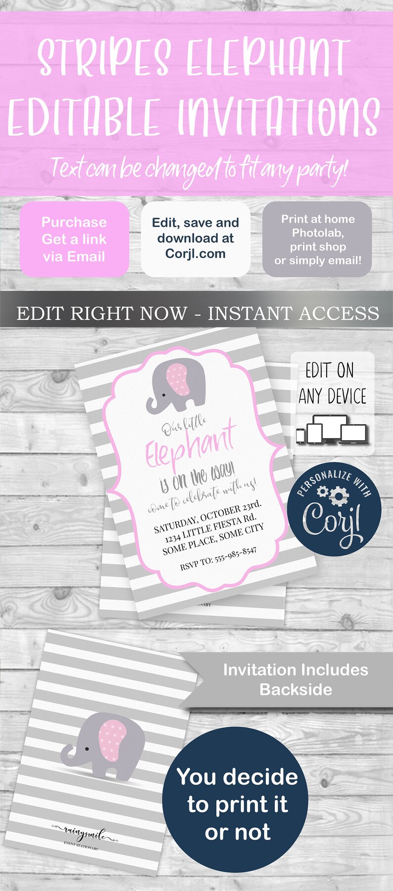 Pink And Gray Baby Shower Invitations Elephant Baby Shower Etsy Pink And Gray Baby Shower Invitations Elephant Baby Shower Etsy