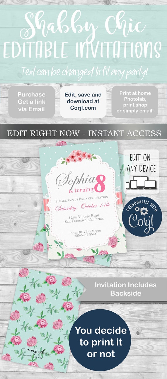 Vintage Shabby Invitation, Floral Shabby Chic Invites - Country chic, tea party invite, spring invitations Il_570xn