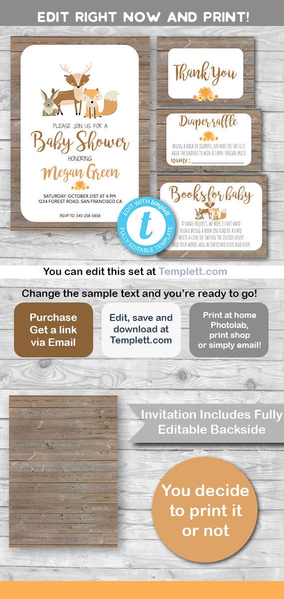 BABY SHOWER Set, woodland baby shower , forest baby shower set, baby shower, woodland theme, baby shower woodland, forest animals Il_570xn