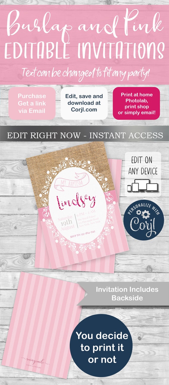 BAPTISM INVITATION, Burlap baptism, Burlap invitation, baptism invites, baptism for girl, christening invite, DIY baptism invite Il_570xn