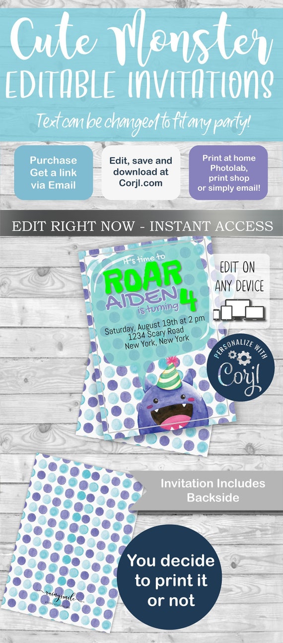 Monster Invitation, Monster birthday Party, Monster Party, Monsters Invite, Monster Birthday, Printable Monster , Monster Invitations Il_570xn