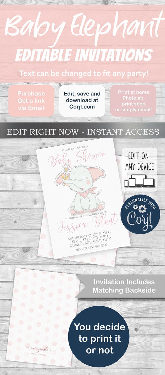 Baby elephant party, elephant baby shower, elephant invitation, elephant theme party, baby elephant theme, baby elephant invites Il_570xn