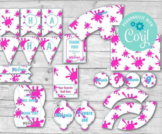Slime Party SET, Slime birthday, Slime Theme, Pink slime birthday INSTANT DOWNLOAD, Edit and print with Corjl.com! Free Demo! Il_570xn