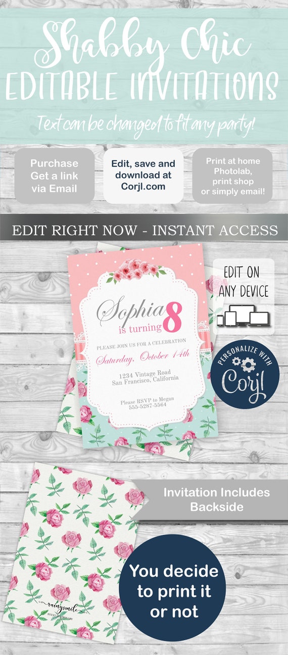 SHABBY CHIC Invitation, Shabby Invite, Vintage invitation, Shabby chic invite, Floral invitation, Shabby Chic, Vintage Shabby Chic, Floral Il_570xn