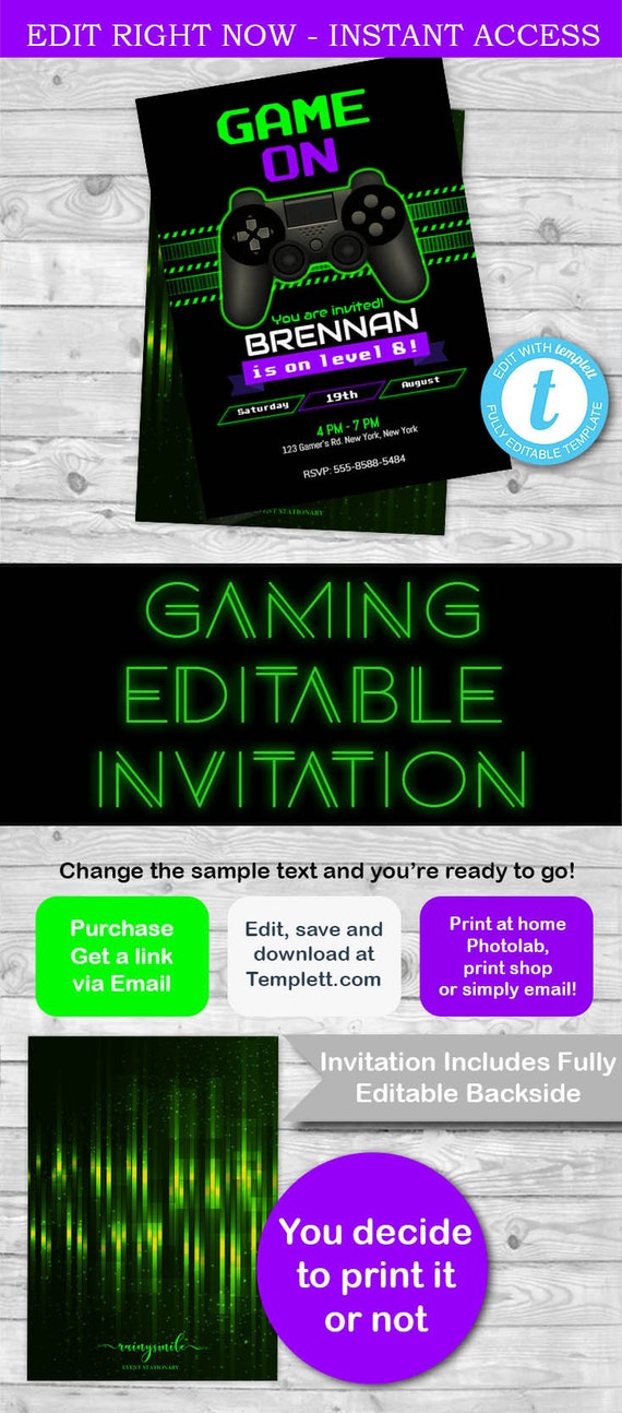 gaming invitation, gaming birthday invitation, gaming party, party gaming invitation, gamer invites, game on, gamer invitation, video game Il_570xn