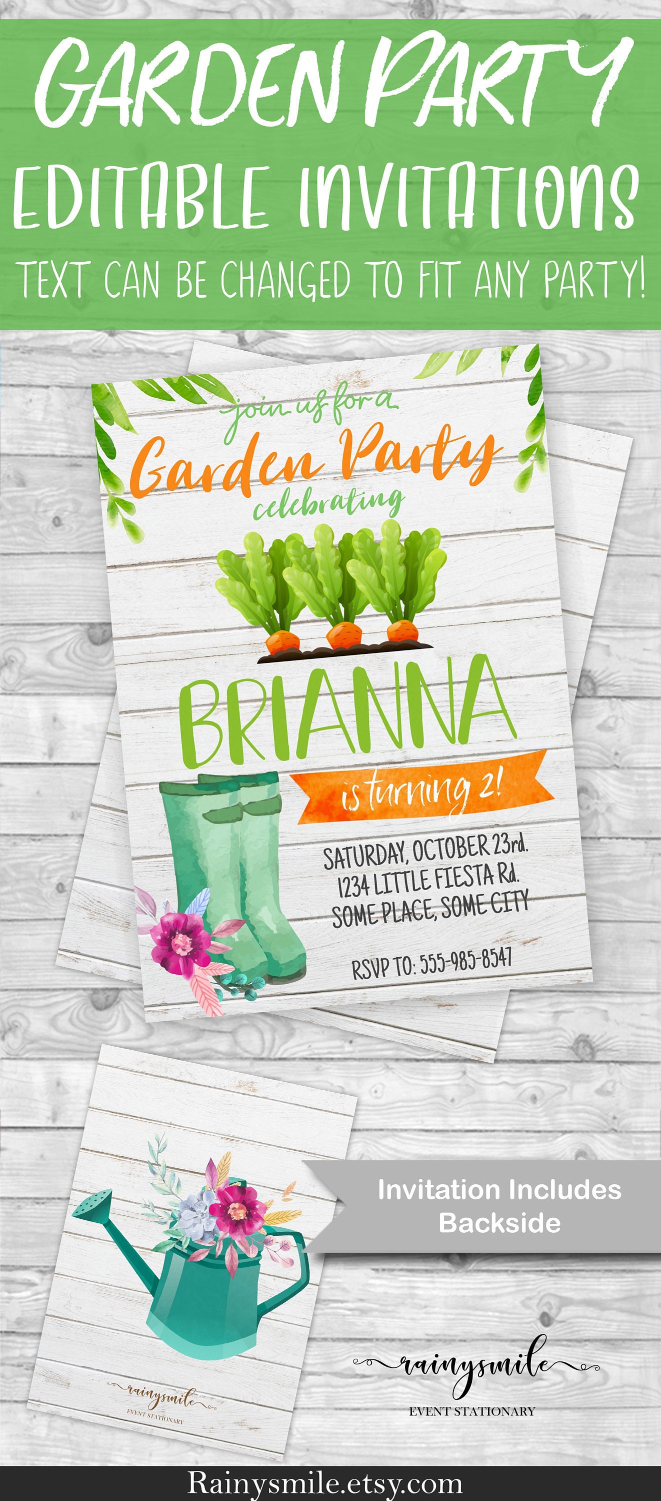 Garden Party Printable Invitation Bohemian Gardening Invites Etsy