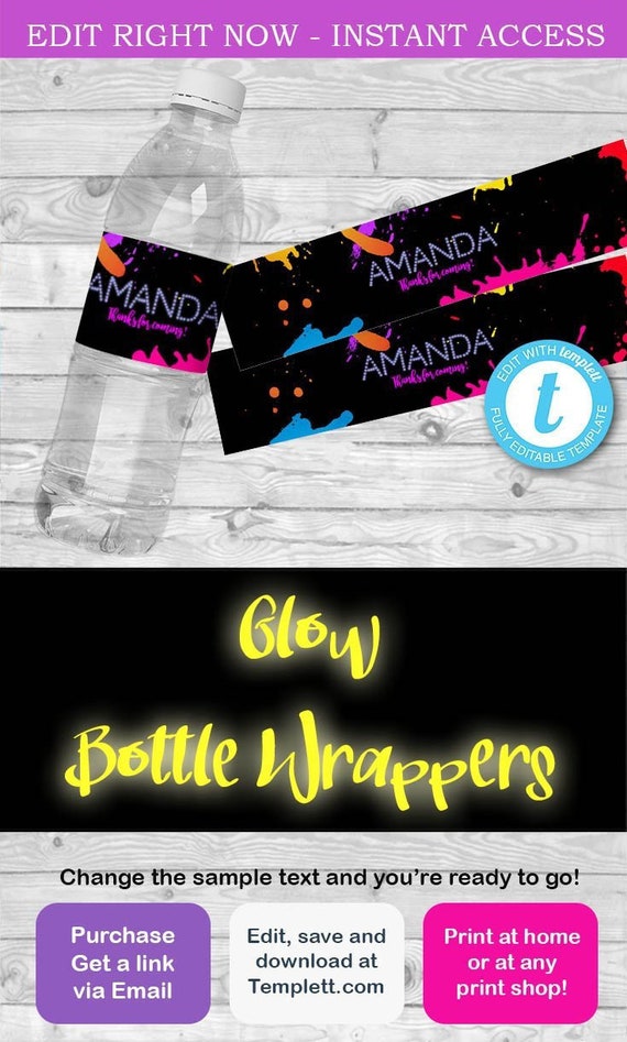 Glow Bottle Wrappers, Glow Party, Glow birthday, Neon bottle, bottle wrappers, neon bottle wrapper, neon party, neon birthday, neon label Il_570xn