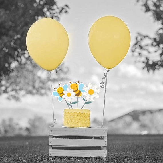 INSTANT DOWNLOAD Bumble BEE Cake Toppers, Daisy, Yellow and Gray Toppers, Cake Toppers, Big Toppers, Bee Party, Daisies and Bees Il_570xn