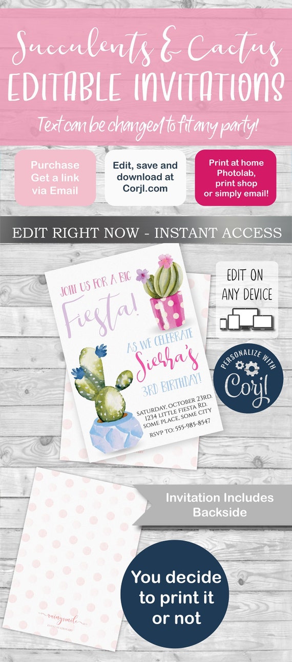 CACTUS INVITATION, cactus birthday, fiesta invitation, succulent invitation, mexican invitation, cactus invite, cactus party, desert invite Il_570xn