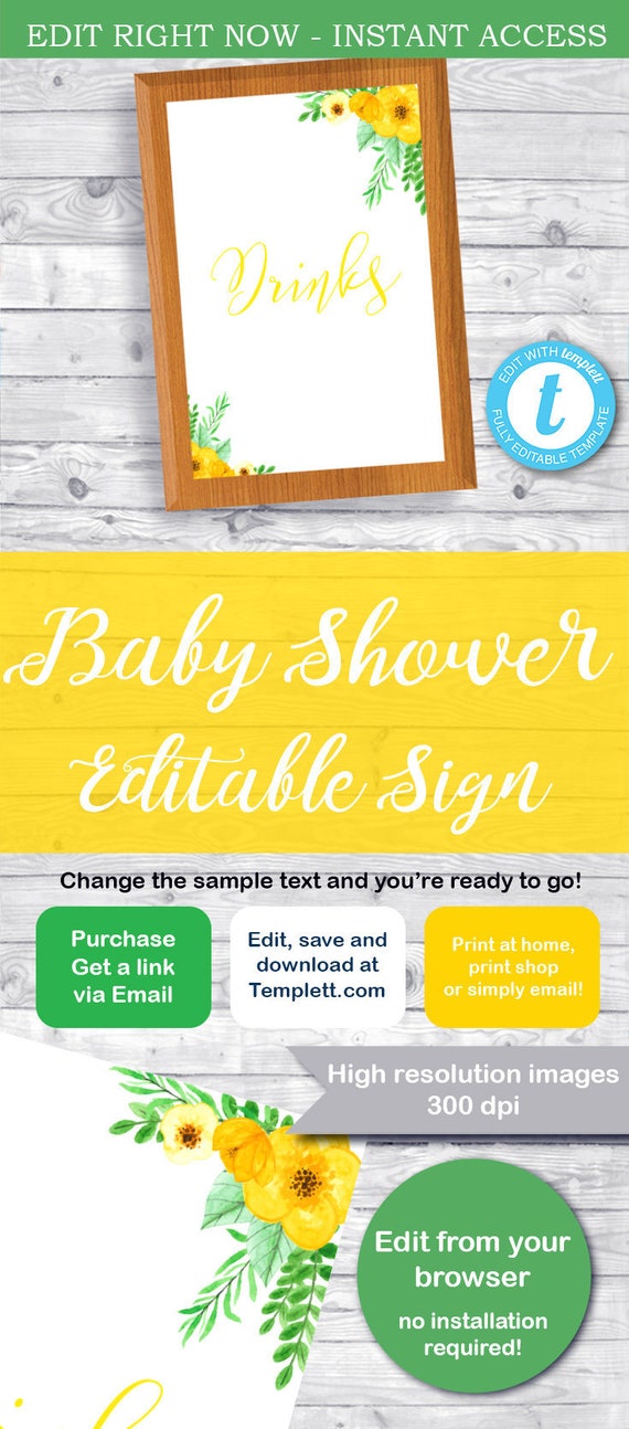 BABY SHOWER Sign, Drinks sign, personalized sign, Editable baby shower sign, baby shower decor, shower table sign, Il_570xn