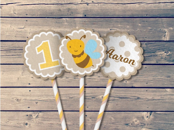 Busy Bee Cupcakes Toppers, Digital File, Bee party cupcakes, Topper & wrappers, Bee Toppers printable, Customizables Il_570xn