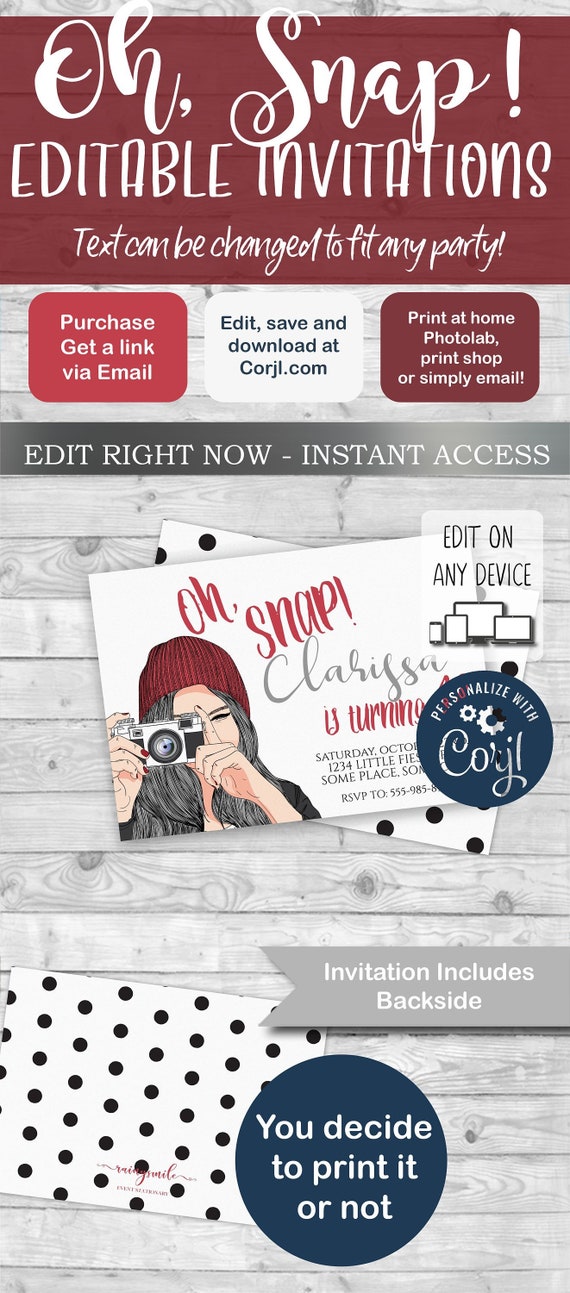 Vintage Camera Invitation, Girl party Invitation, Oh snap invites, Invitations for girl, camera invitation, camera birthday, girl invites Il_570xn