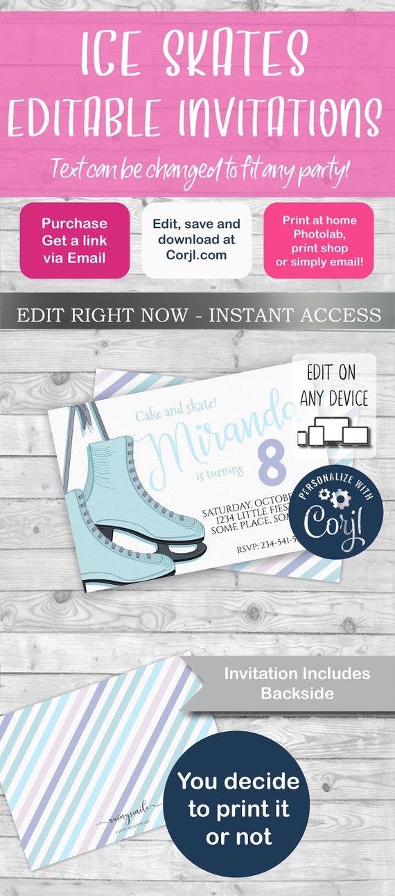 ICE SKATE invitation, ice skating party, ice skating invite, ice skating, ice skating birthday, skating invitation, ice skate invite Il_570xn