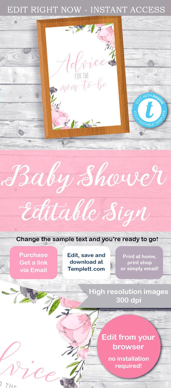 BABY SHOWER Sign, Advice for mum sign, personalized sign, Editable baby shower sign, baby shower decor, shower table sign, Il_570xn