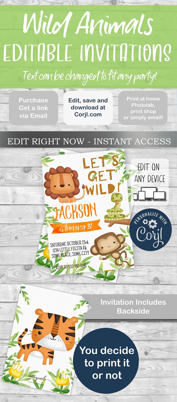 jungle invitation, safari invitation, jungle party, jungle birthday, jungle invitations, jungle animals, jungle theme, invitation for boy Il_570xn