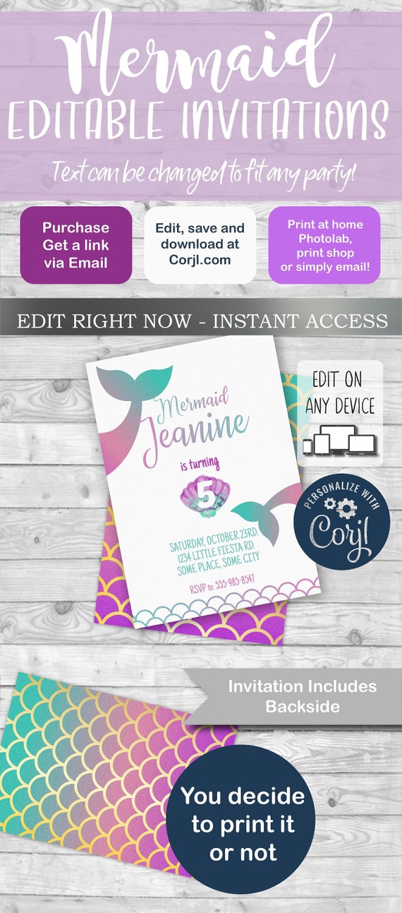 MERMAID INVITATION, under the sea party, mermaid invite, mermaid party, swim invitation, little mermaid, mermaid kisses, mermaid birthday Il_570xn