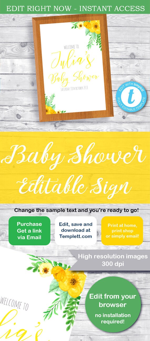 BABY SHOWER Sign, Welcome sign, personalized sign, Editable baby shower sign, baby shower decor, shower table sign, Il_570xn