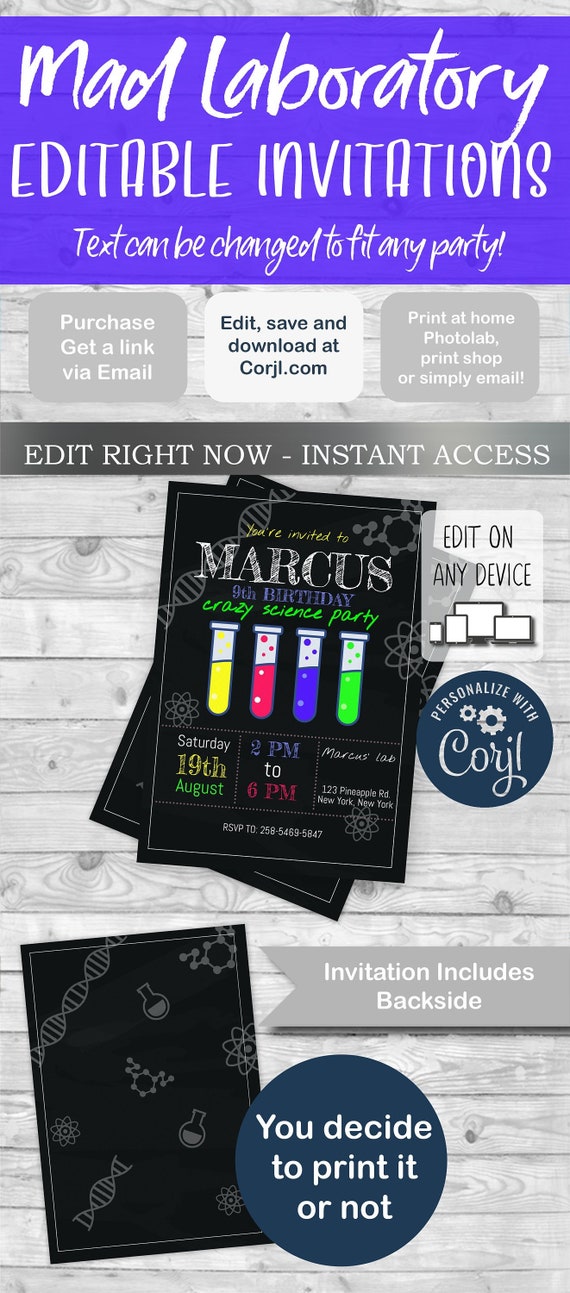 Science Invitation, Science Invite, Mad Science invitation, Science Birthday party, Science Invitations, Lab Party Invite,Mad Science Il_570xn