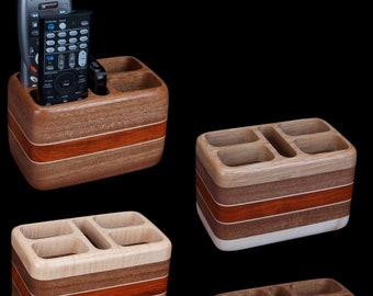 Hardwood Remote Control Holder for 4 Remotes & Smartphone