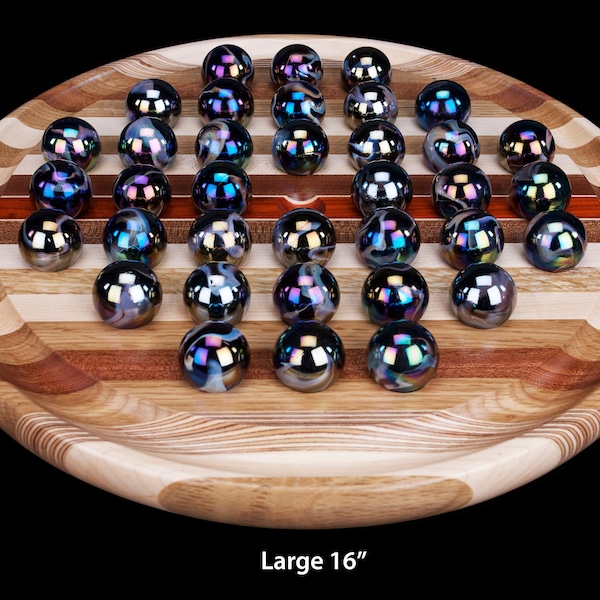 Hardwood Round Marble Solitaire Game