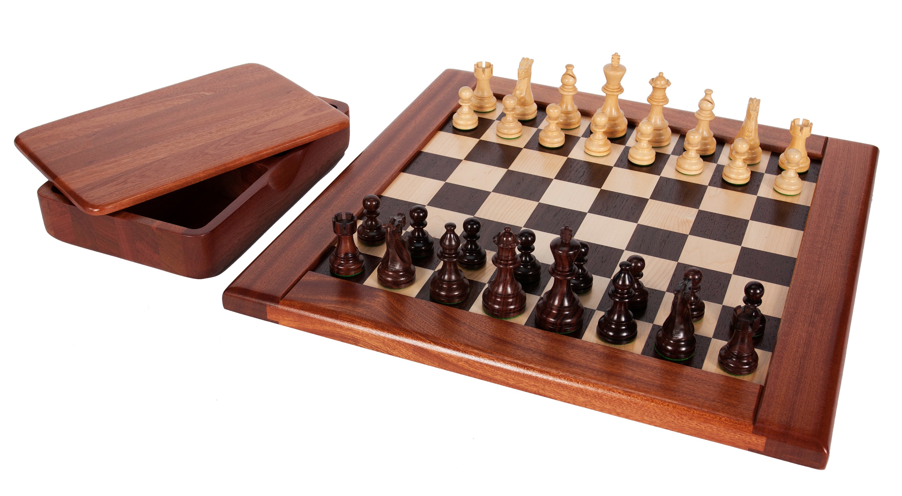 Solid Hardwood Chess Board Chess Pieces & Box 